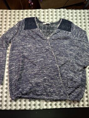 Women’s Navy Heather Knit Sweater with Lace Yoke